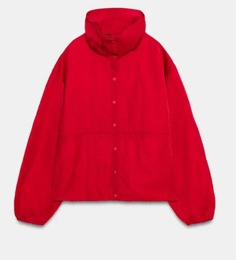 Damen leichte wattierte Oversize-Jacke mit hohem Stehkragen und Druckknopfleiste Drune