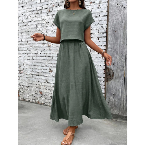 Damen Maxikleid mit tailliertem Oberteil und fließendem Rock Drune