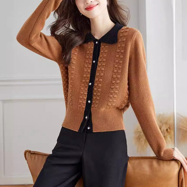 Damen Strickjacke mit elegantem Kragen und Knopfdetail Drune