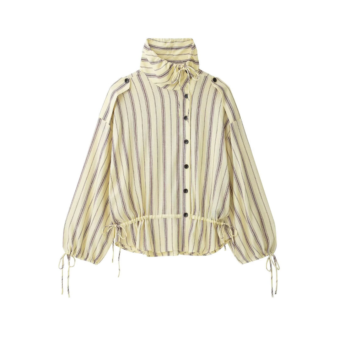 Damen Gestreifte Leichte Blousonjacke mit Standkragen und Tunnelzug Drune