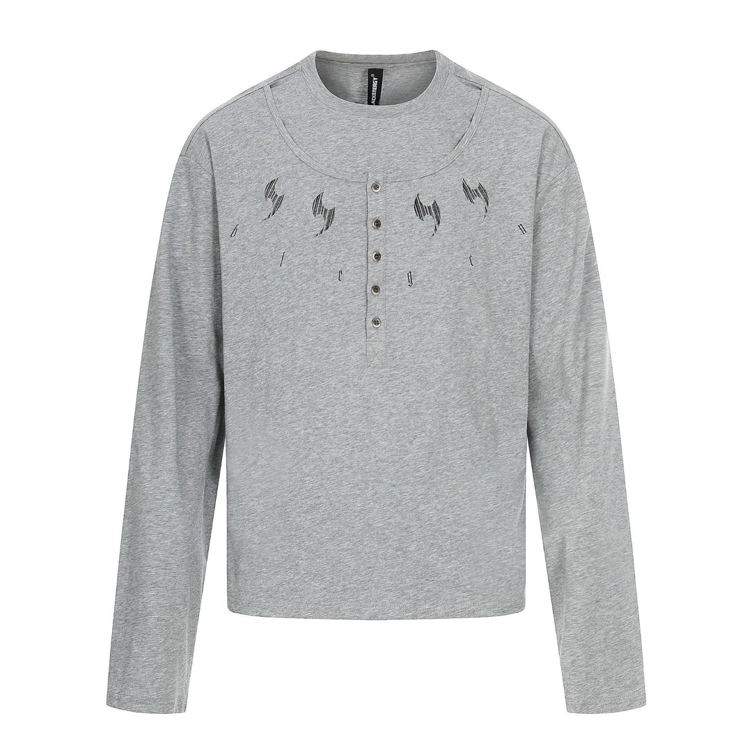 Herren Langarm-Henleyshirt mit doppeltem Rundhalsausschnitt und Knopfleiste Drune
