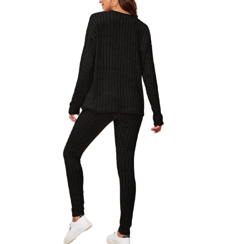 Damen lässiges Strick-Crop-Set mit weitem Schnitt Drune