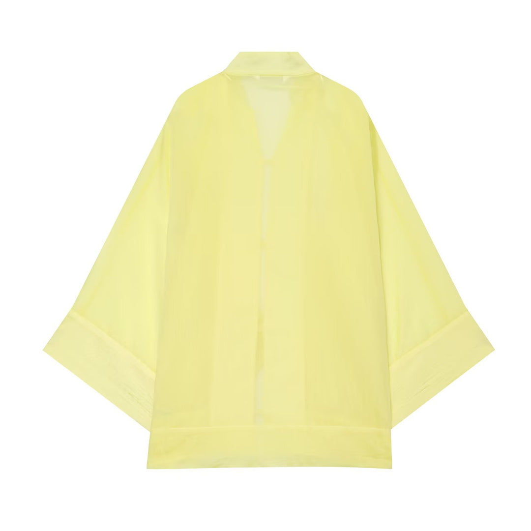 Damen Weites Kimono‑Cape aus leichter Chiffon‑Optik mit dekorativen Knotenverschlüssen Drune