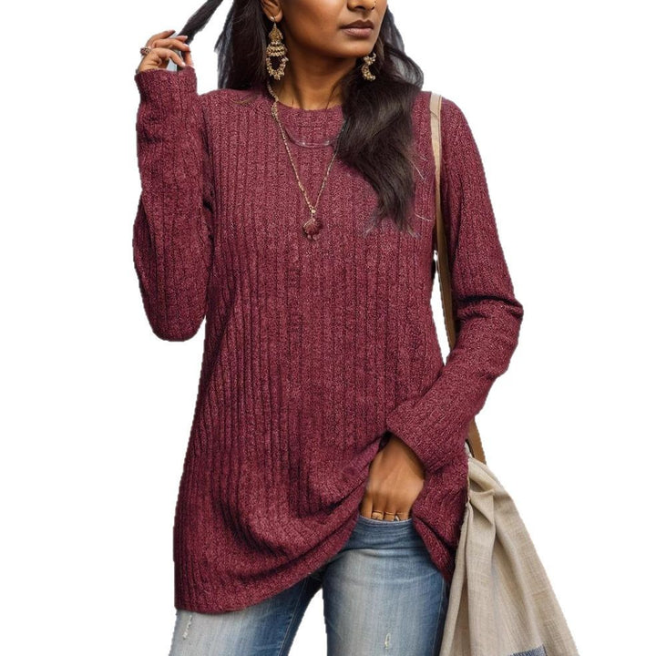 Damen Geripptes Feinstrick-Longsleeve mit Rundhalsausschnitt und asymmetrischem Saum Drune