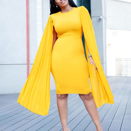 Damen Etui-Kleid mit dramatischen Plisseefaltenärmeln und elegantem Schnitt Drune