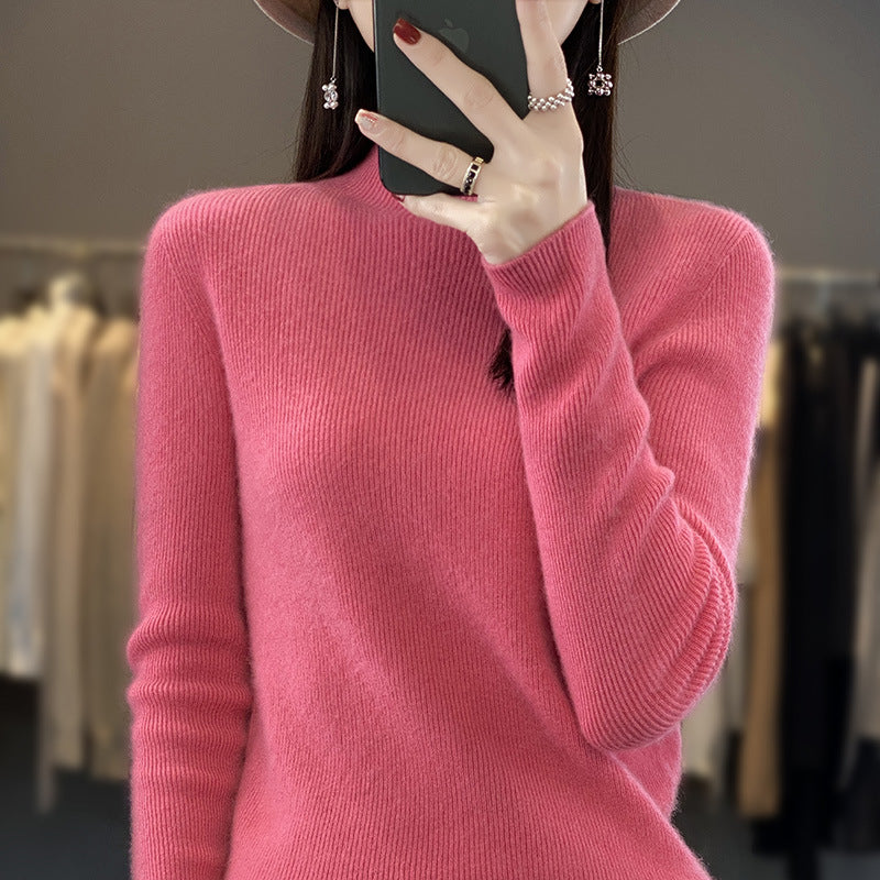 Damen Schlanker Feinstrick-Mockneckpullover aus feinem Angora‑Mix Drune