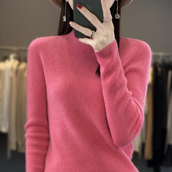 Damen Schlanker Feinstrick-Mockneckpullover aus feinem Angora‑Mix Drune