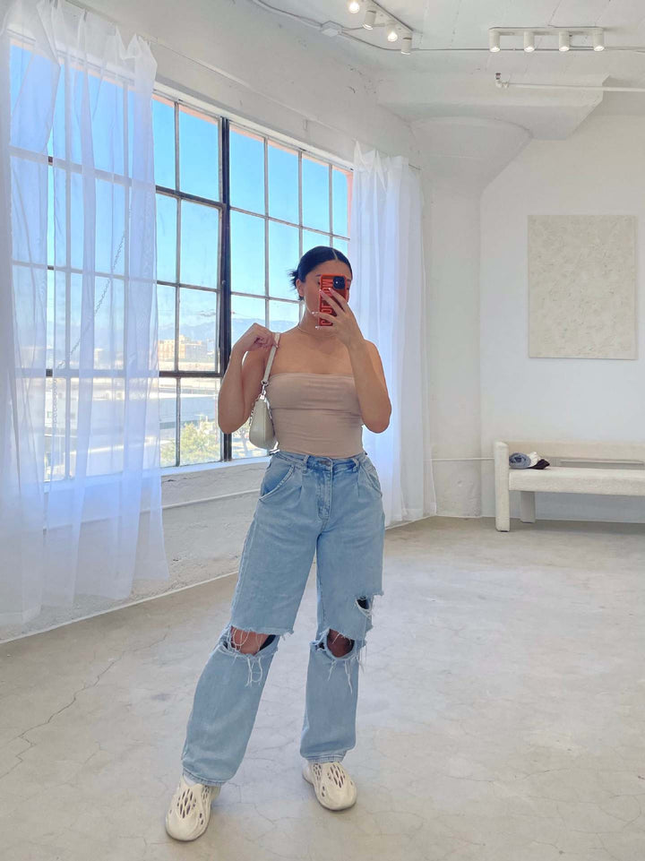 Damen Zerrissene Mom Jeans Drune