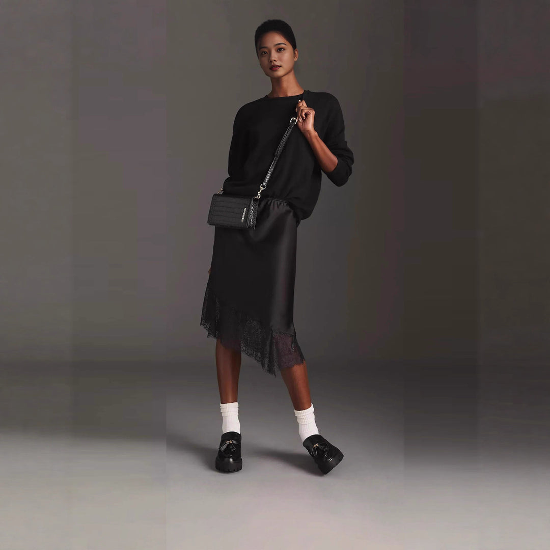 Damen Satinrock mit Spitze und asymmetrischem Saum Drune