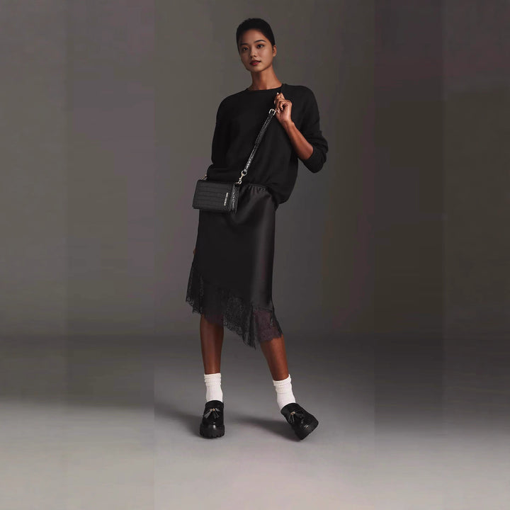 Damen Satinrock mit Spitze und asymmetrischem Saum Drune