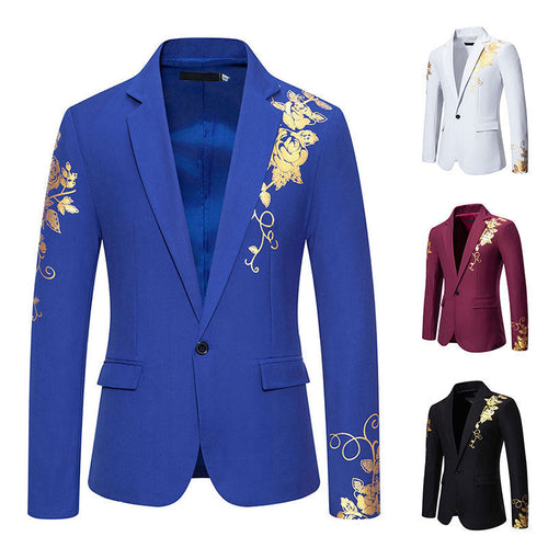 Herren eleganter Blazer mit floralem Goldmuster Drune