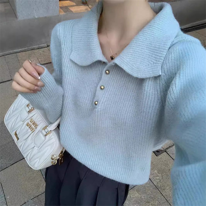 Damen Eleganter Polokragen Pullover aus weichem Strick Drune