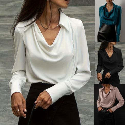 Damen Elegante Bluse mit schwungvollem Ausschnitt und langem Arm Drune
