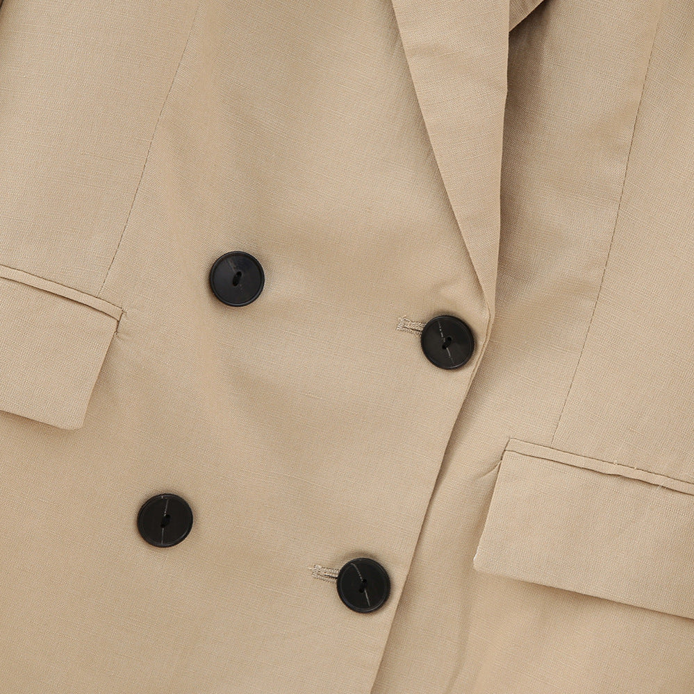 Damen Doppelreihiger Longblazer im minimalistischen Tailoring-Stil mit Peak-Revers Drune