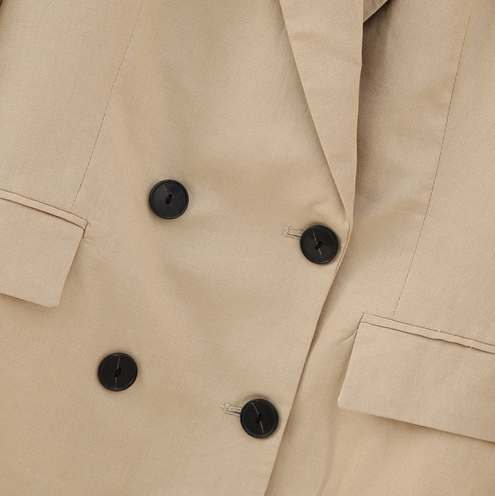 Damen Doppelreihiger Longblazer im minimalistischen Tailoring-Stil mit Peak-Revers Drune