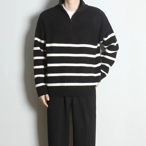 Herren Grobstrickpullover mit Zipper und Streifen Drune