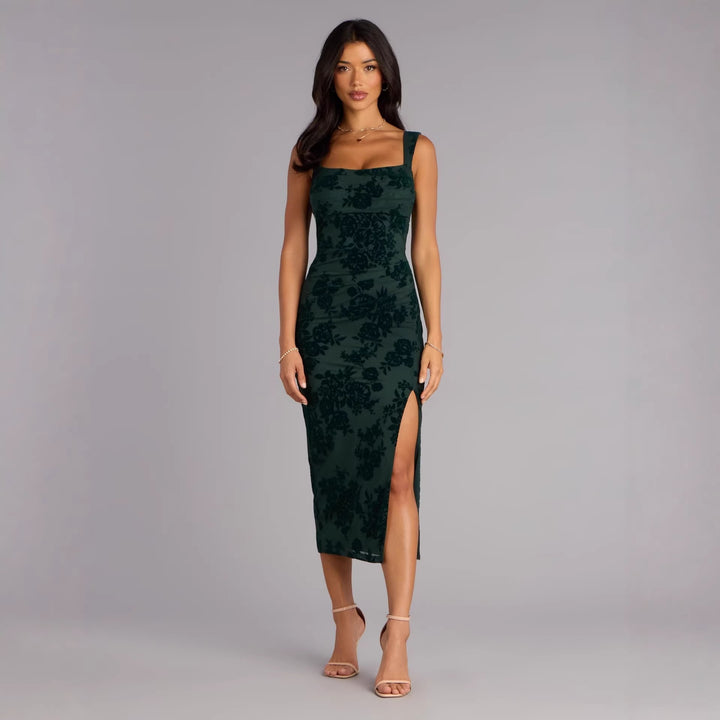 Damen Figurbetontes Kleid mit Spitzenmuster und Schlitz Drune
