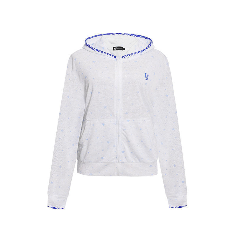 Damen Leichter Kapuzen-Zipcardigan mit Sternenallover und Ziernaht Drune
