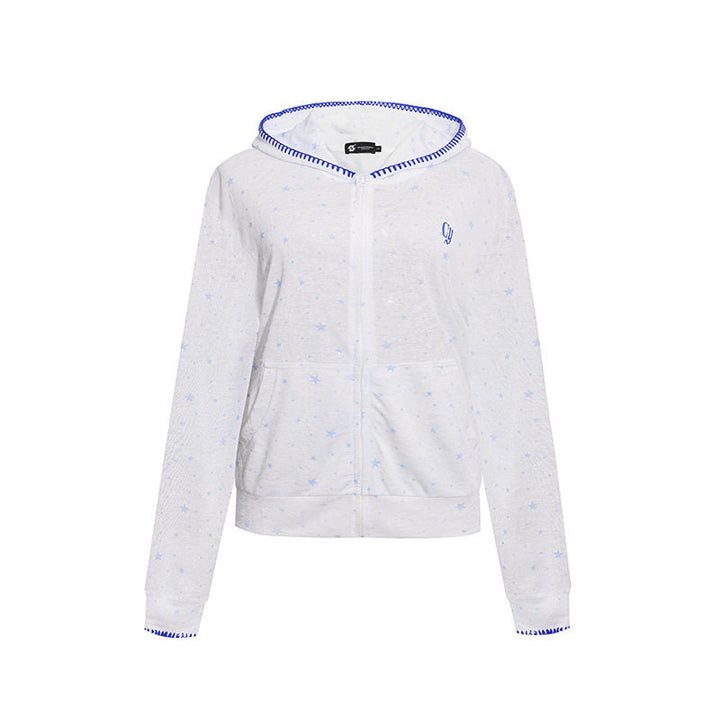 Damen Leichter Kapuzen-Zipcardigan mit Sternenallover und Ziernaht Drune