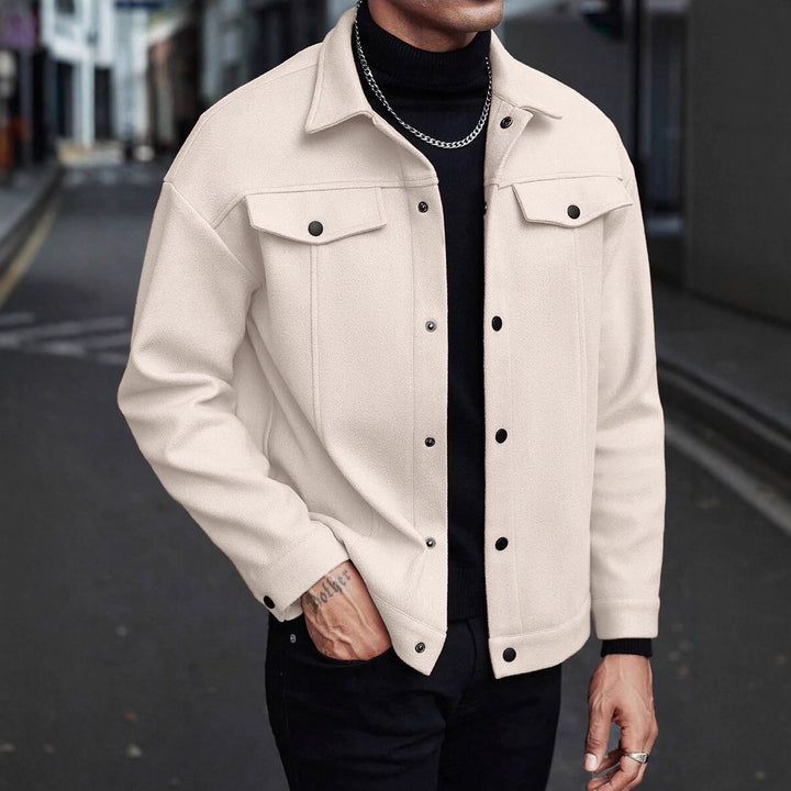 Herren Overshirt-Jacke im Trucker-Stil mit Wollmix-Optik und Druckknöpfen Drune