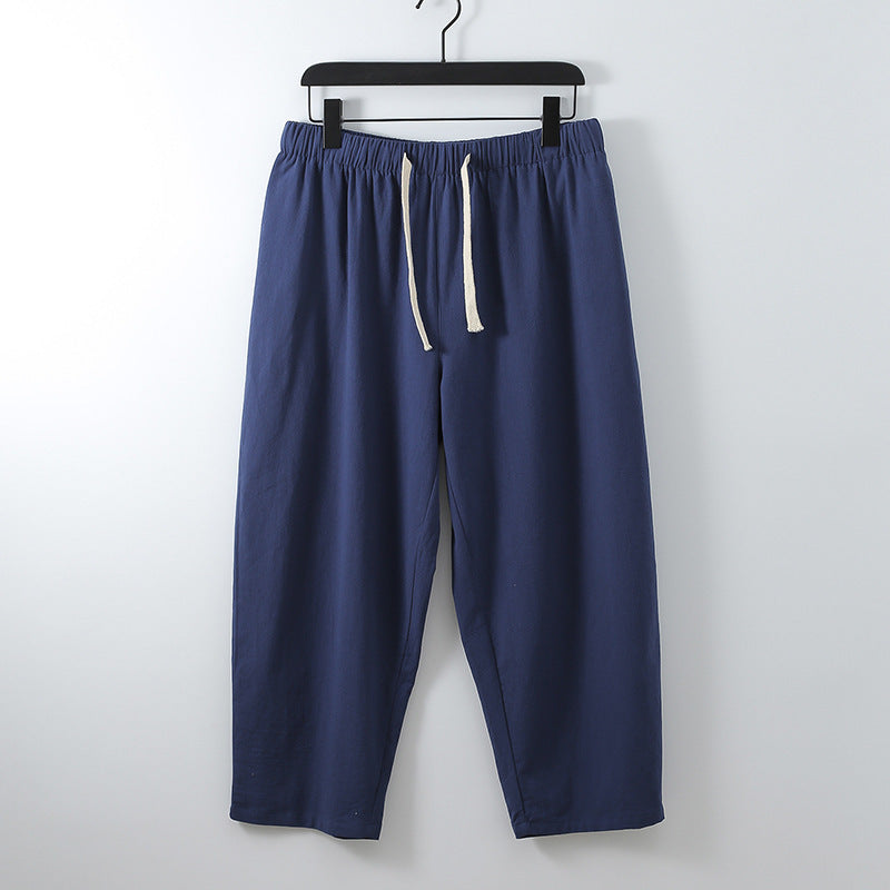 Unisex Leichte Baumwoll-Leinen Freizeithose mit elastischem Bund und Tunnelzug Drune