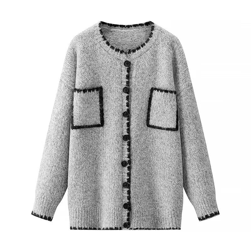 Damen Strickjacke mit aufgesetzten Taschen und kontrastierenden Details Drune