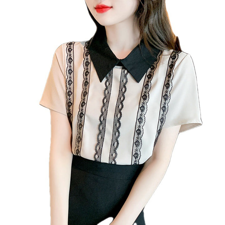 Damen Elegante Bluse mit Spitzen- und Streifenakzenten Drune