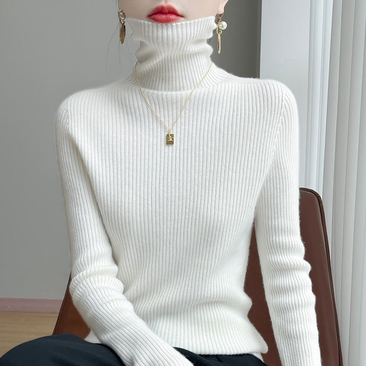 Damen Schlanker Rippenstrick-Rollkragenpullover mit gerafftem Hals und kaschmirähnlicher Haptik Drune