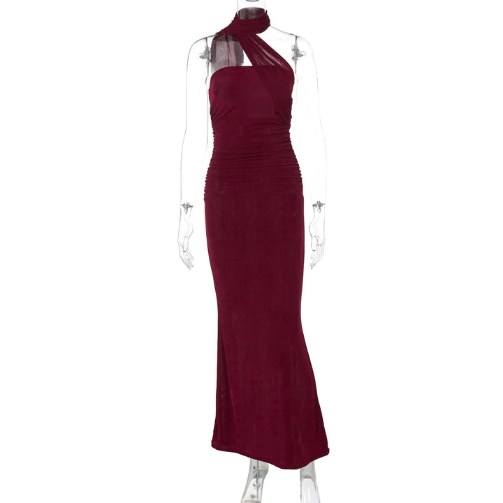 Damen Elegantes Abendkleid mit schulterfreiem Halterdesign und figurschmeichelnder Drapierung Drune