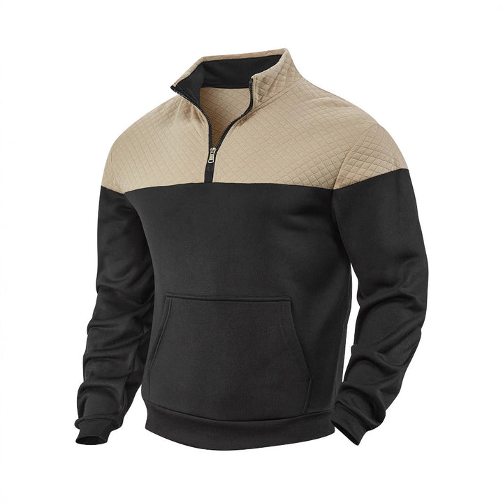 Herren nan Schulterpaneel-Halbzip-Sweatpullover mit gesteppter Schulterpartie und Kängurutasche Drune