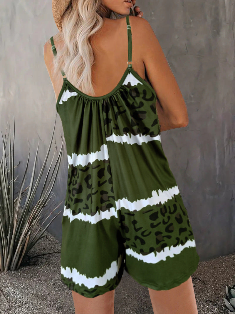 Damen luftiger Overall mit Spaghettiträgern und modischem Tierdesign Drune