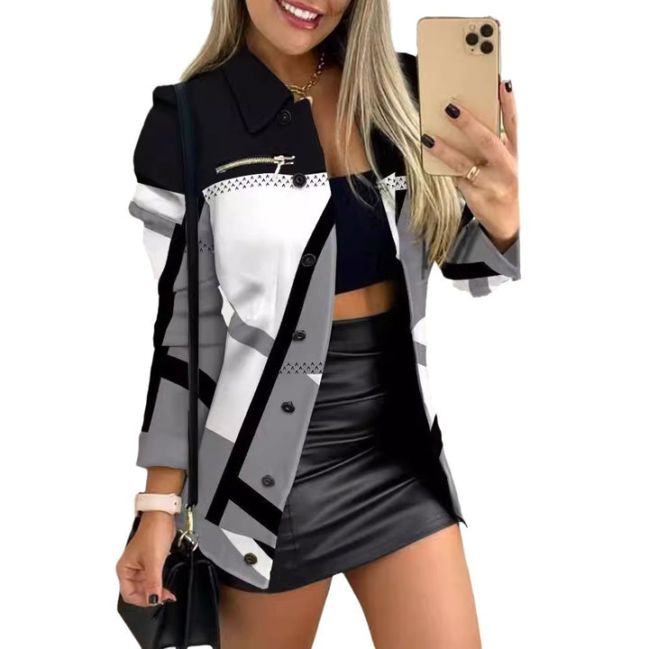 Damen nan karierter Longblazer im Shacket-Stil mit dekorativen Reißverschlüssen Drune
