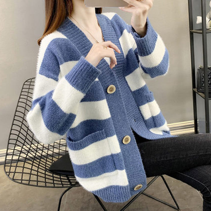 Damen Strickcardigan mit Taschen und Knopf Drune