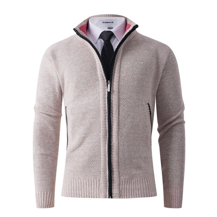 Herren stylische Strickjacke mit hohem Kragen und praktischen Taschen Drune