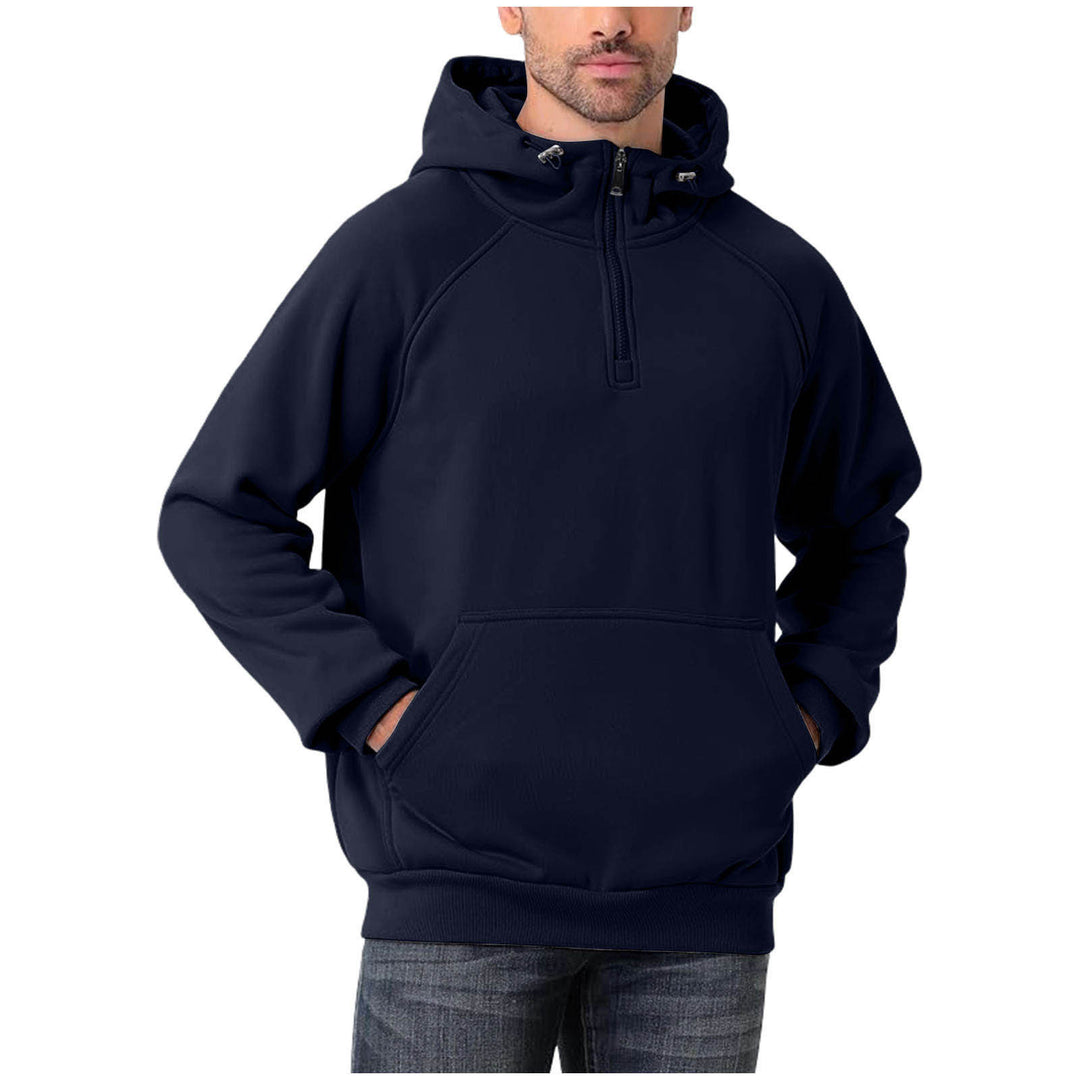 Herren Halbzip-Hoodie mit verstellbarer Kapuze, Kängurutasche und Raglanärmeln Drune
