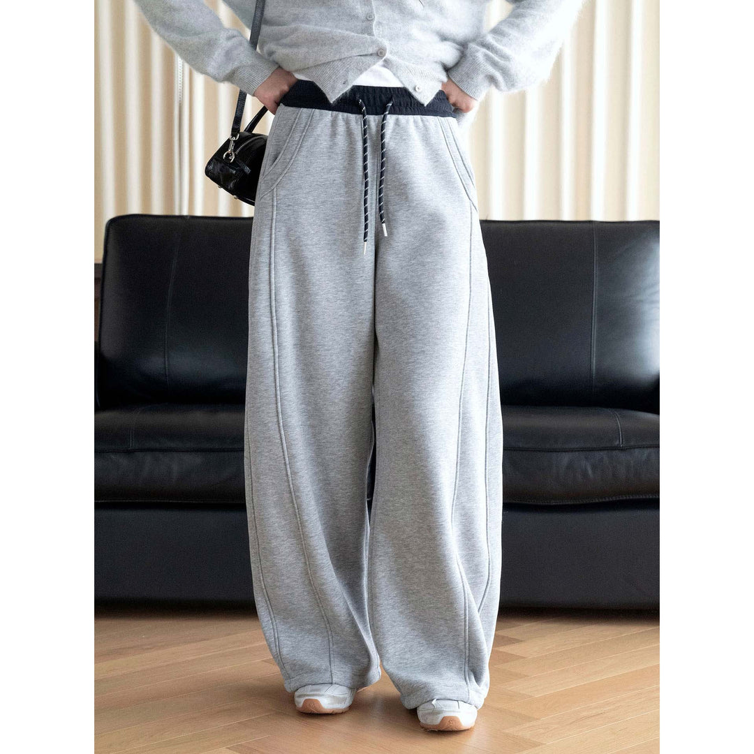 Damen Lässige Sweathose im Palazzoschnitt mit hoher Taille, Kordelzug und Seitentaschen Drune