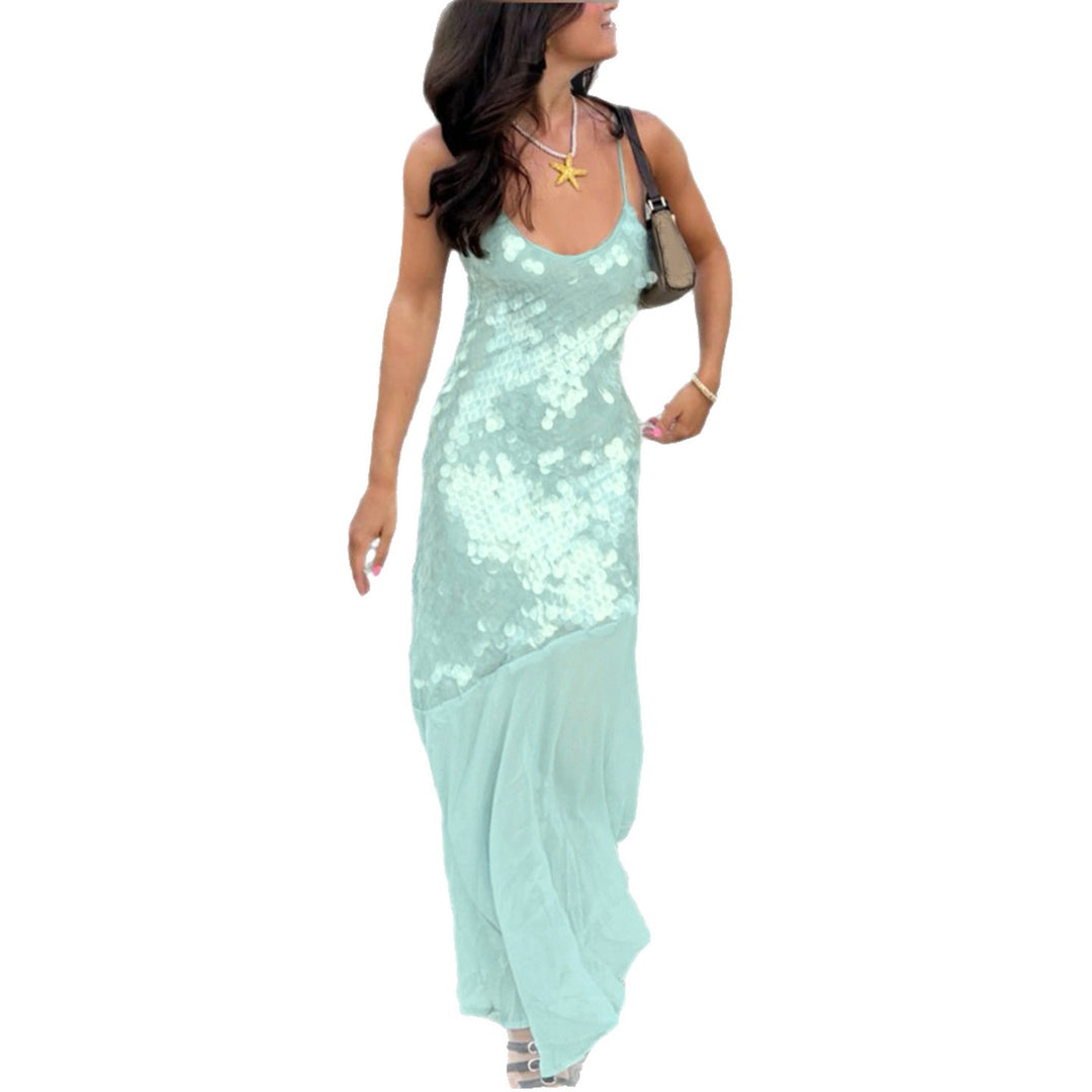 Damen Maxikleid mit glitzernden Pailletten und fließendem Rock Drune
