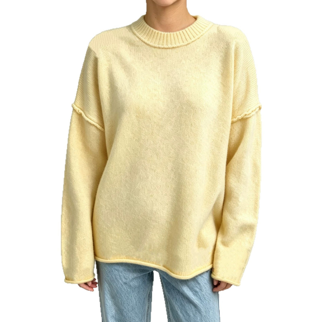 Damen Oversize-Boxy-Pullover mit kurzem Stehkragen und dekorativer Kantennaht Drune