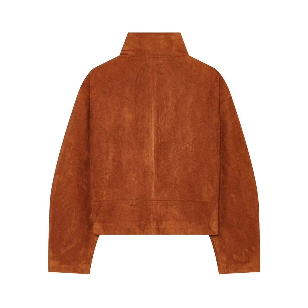Damen Kurzgeschnittener Wildleder-Blouson mit Stehkragen und Reißverschluss Drune