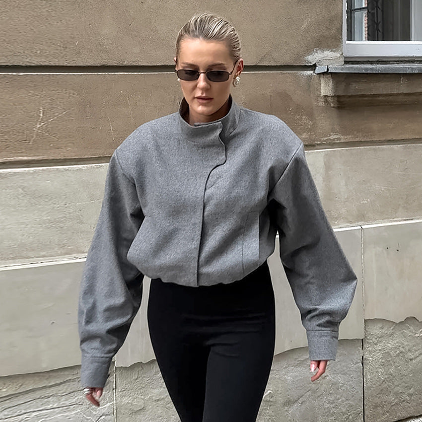 Damen Modische Oversized Jacke mit hohem Kragen und innovativem Design Drune