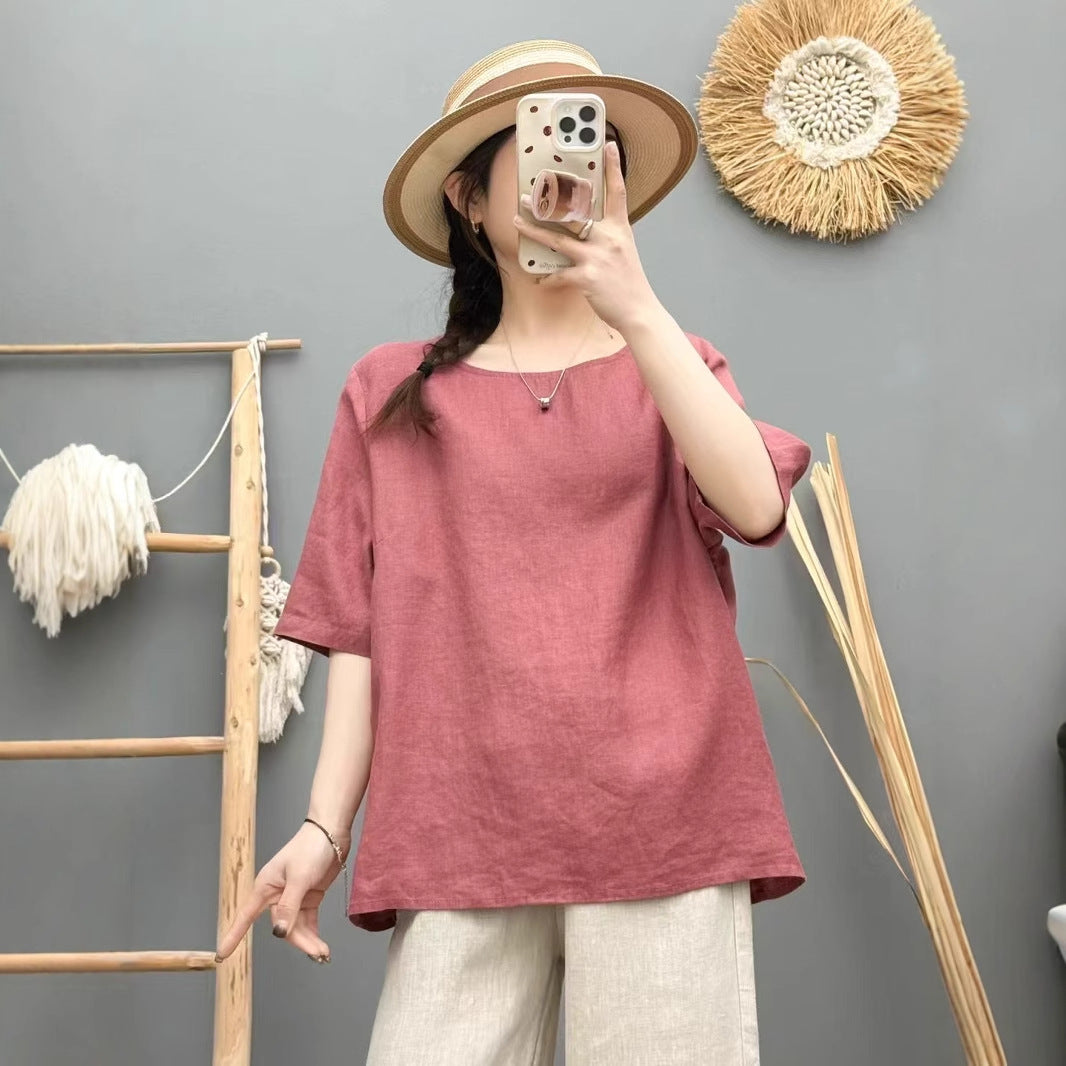 Damen Relaxed Fit Leinen Oversized Top Drune