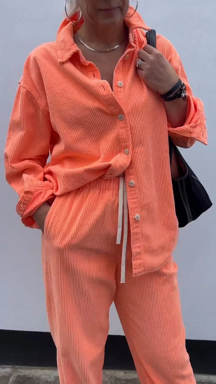 Damen Lässiges Cord-Set mit Knopfleiste und praktischen Taschen Drune