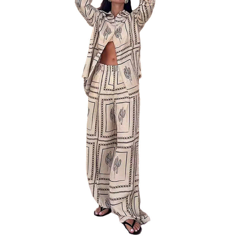 Damen Elegantes Set aus lässiger Bluse und weit geschnittenen Hosen Drune