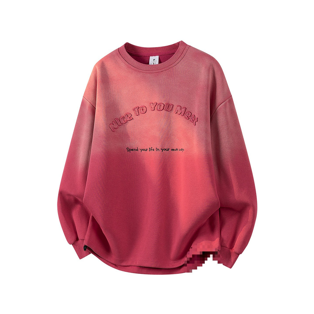 Damen Oversize-Sweatshirt mit gesticktem Schriftzug, abgerundetem Saum & überschnittener Schulter Drune