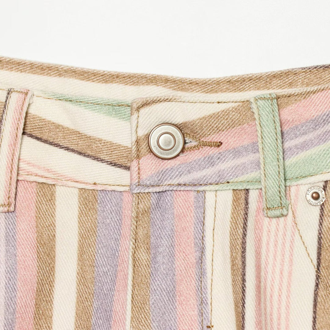 Damen Weite High-Waist-Jeans mit Längsstreifenmuster Drune