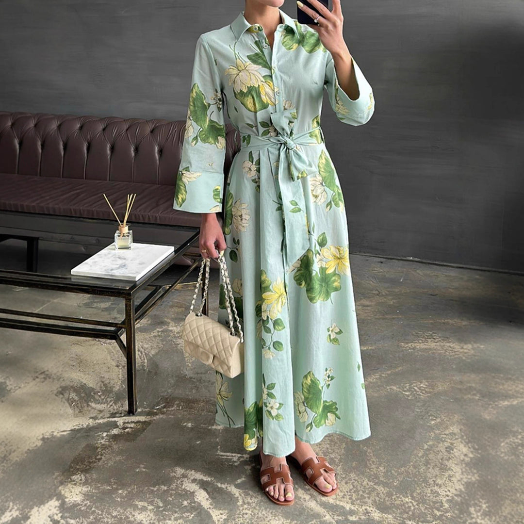 Damen Maxikleid mit floralen Mustern und Wickelgürtel Drune