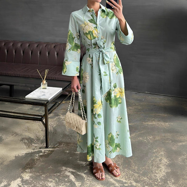 Damen Maxikleid mit floralen Mustern und Wickelgürtel Drune