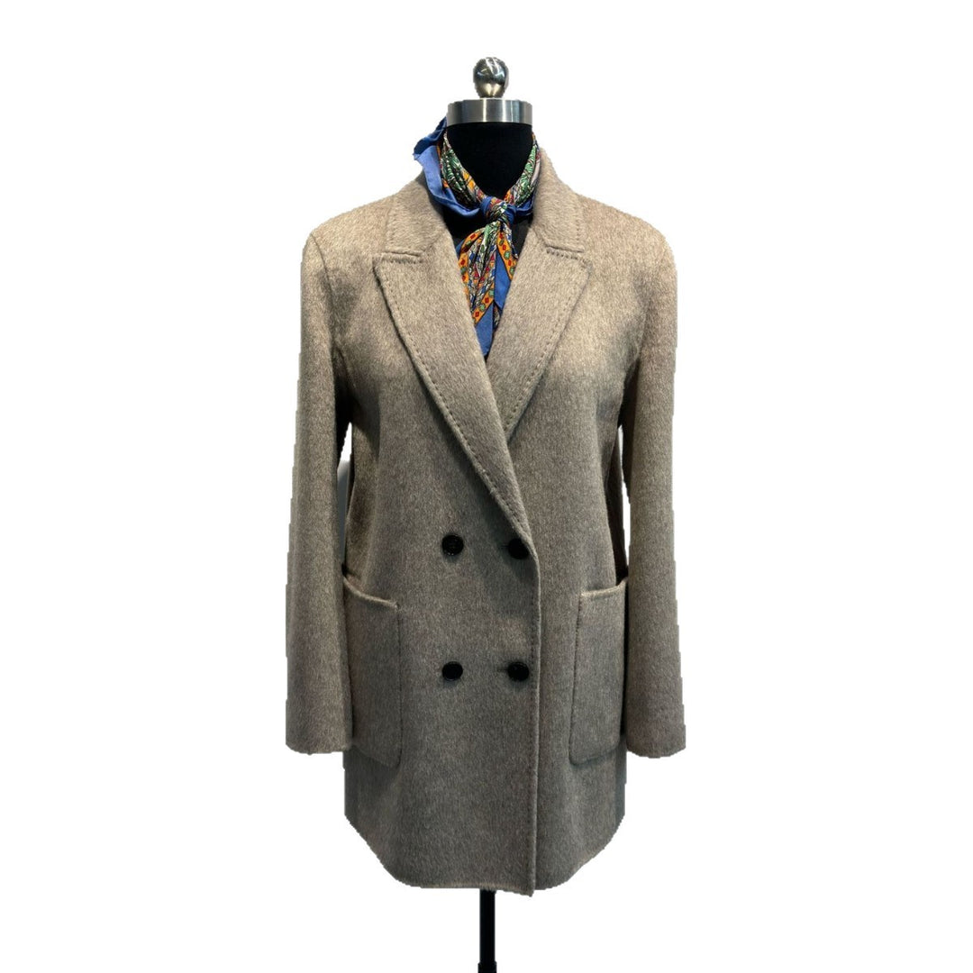 Damen Strukturierter Doppelreihiger Wollmischung Blazer Drune
