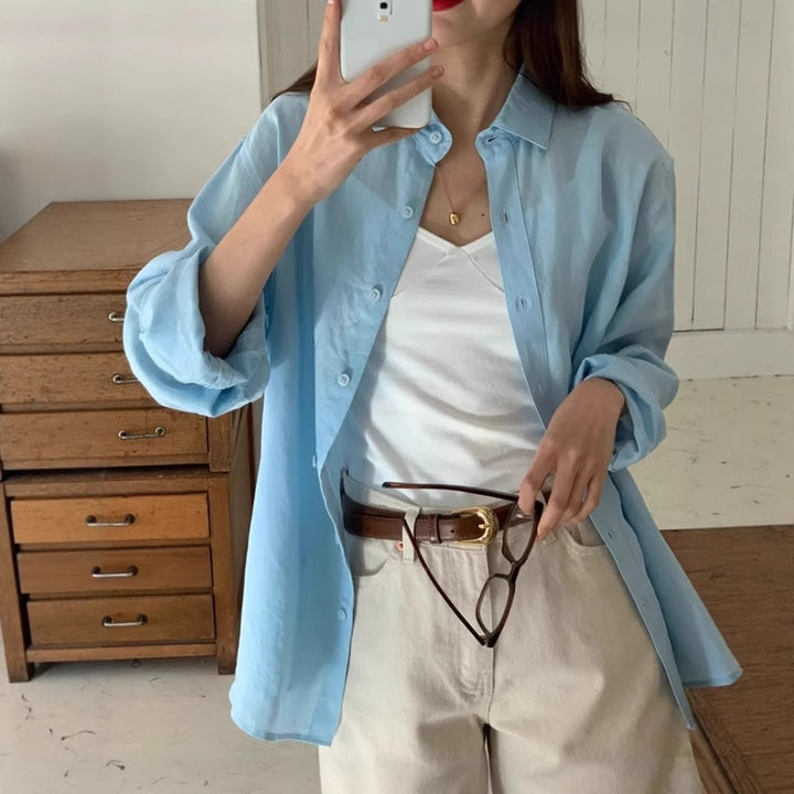 Damen Lässige Oversize-Hemdbluse mit kastiger Silhouette und krempelbaren Ärmeln Drune