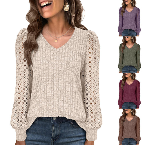 Damen Strickpullover mit Spitzeneinsätzen Drune